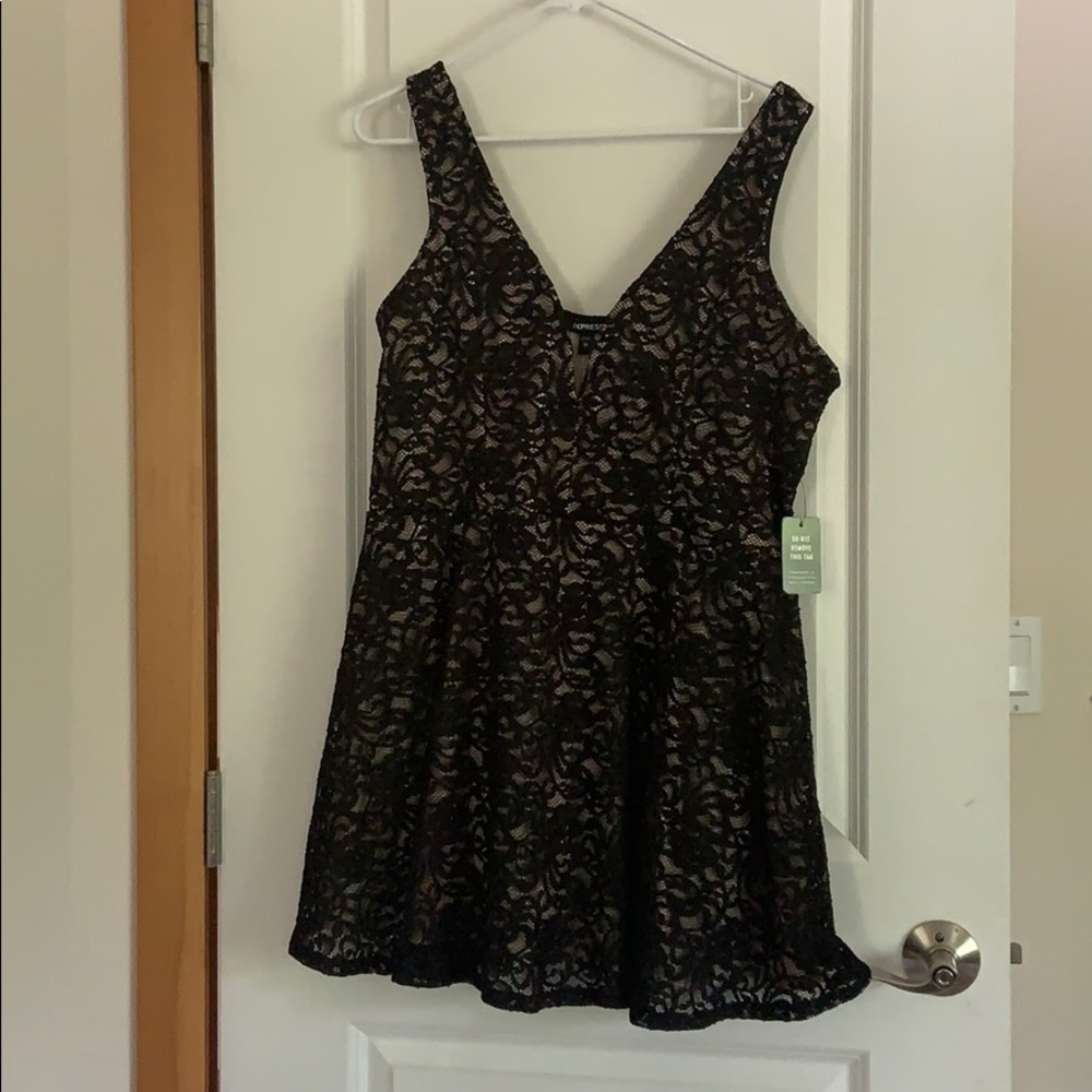 New black lace mini dress from express